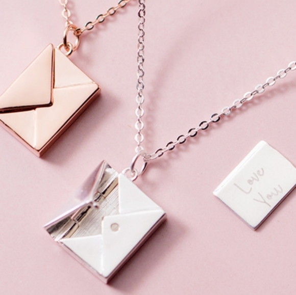 Rose Gold cute envelope necklace love note 16in - Picture 6 of 6